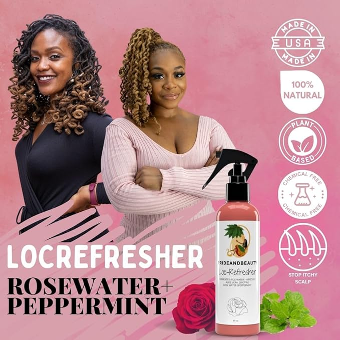 Rose Water For Locs, Dreadlocks, Daily Moisturizing Refreshing Spray, Rose Water For Hair, Rosewater and Peppermint Hair Scalp Moisturizer. No More Itch Gro Spray (4 OUNCES)
