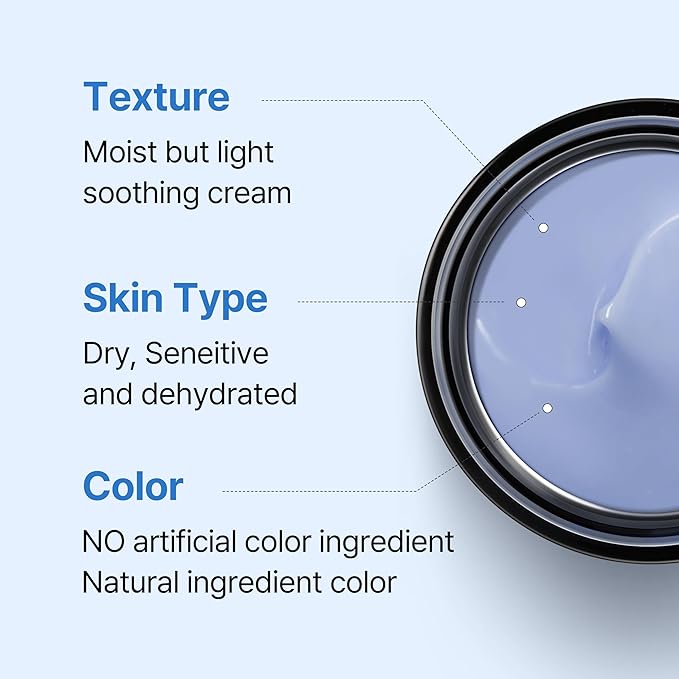 SURMEDIC AZULENE Moisturizing Soothing Cream, Calming Cream for Sensitive Skin, Daily Facial Moisturizer for Barrier Repair, Blemish Relief Care, Korean Skincare 50ml, 1.69 oz