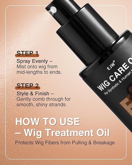 EJW Wig Treatment Oil Spray – Argan, Coconut & Jojoba Blend – Anti-Frizz Serum for Synthetic & Human Hair Wigs – Smooths, Adds Shine & Extends Wig Life – 1.01 fl. oz