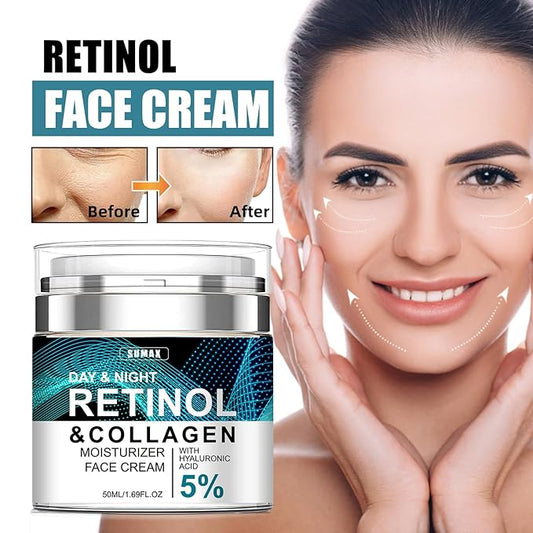 Collagen, Retinol & Hyaluronic Acid Cream - Anti-Aging Face Moisturizer for Face, Firming Skin Care for Neck Décolleté, Daily Moisturizer Cream Day & Night - 1.7 fl.oz