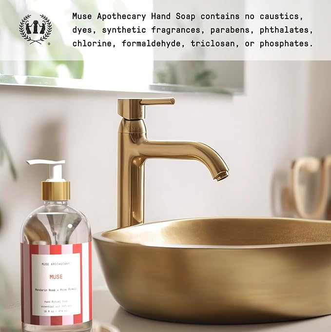 Muse Apothecary Hand Ritual - Aromatic and Nourishing Hand Soap, Infused with Natural Aromatherapy Essential Oils - Great Valentine's Day Gift - 16 oz, Mandarin Rosè + Pink Pomelo