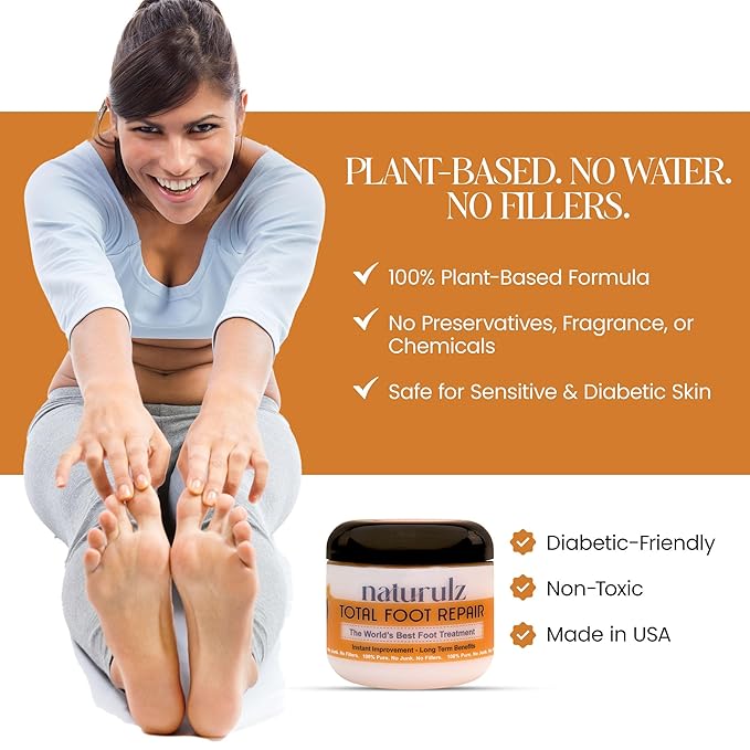 Naturulz Total Foot Repair 4oz – No Junk Foot Cream for Dry, Rough Skin & Cracked Heels, Lightweight & Compact Moisturizer for Feet, Knees, Elbows & Hands, Softens, Repairs & Smooths Cracked Skin