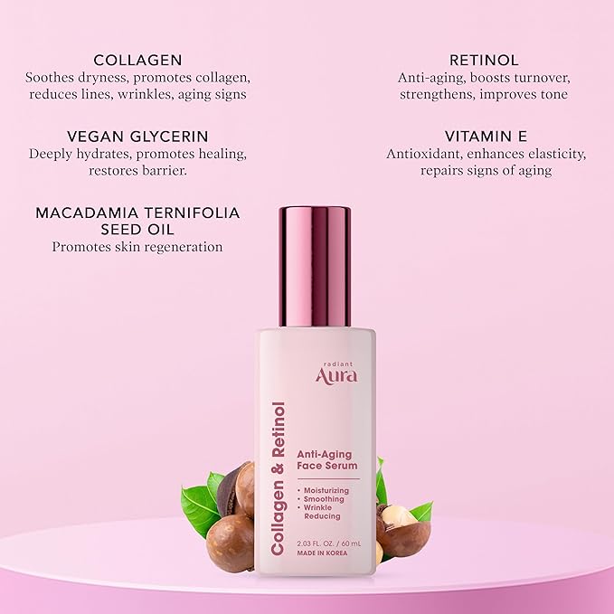 Collagen & Retinol Face Serum-Dermatologist Tested Korean Anti-Aging Solution for Wrinkles & Dark Spots -Premium Skin Repair Formula for Deep Hydration & Rejuvenation 2-pack 2 fl oz