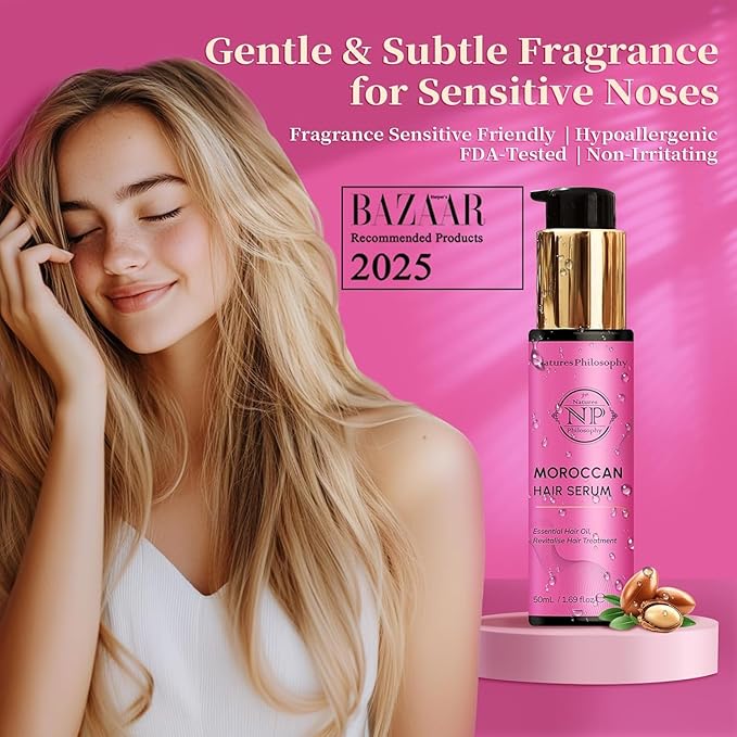 NP NATURES PHILOSOPHY Moroccan Oil Hair Products, Organic Moroccan Argan Oil Hair Serum, Anti-Frizz, Hydrating & Repairing Oil for Damaged Hair, Split Ends, Natural Shine for All Hair Types - 2 Pack