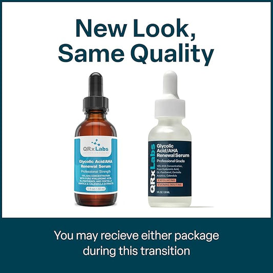 QRxLabs Glycolic Acid Renewal Face Serum - 1 fl oz - Anti-Aging, Brightening & Exfoliating Treatment for Dark Spots, Fine Lines & Wrinkles - Skincare