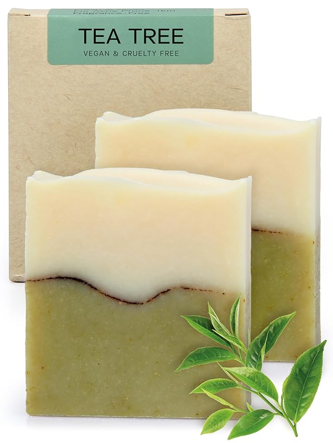 AUTHENTIC BATH & SOAP - Tea Tree Soap Bar X2 - Unscented Organic Soap, Fresh for Sensitive Skin, Tea Tree Face Wash, Cruelty Free & Vegan, Fragrance Free. (2PK) 4.2 Oz Each