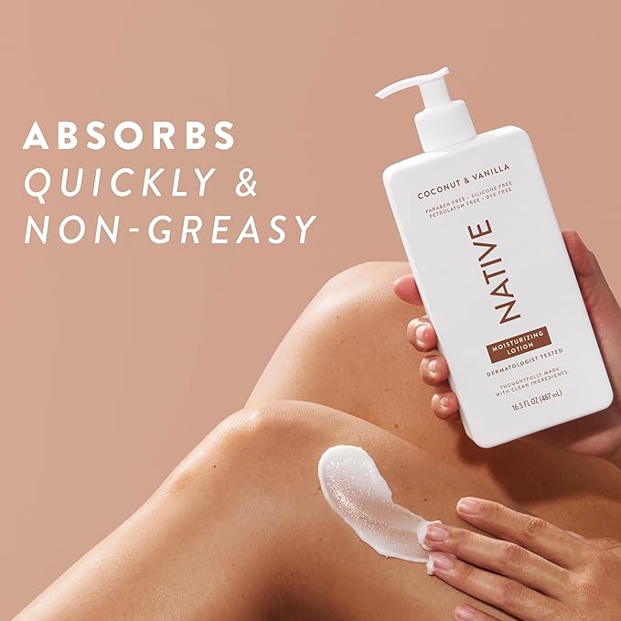 Native Body Lotion Contains Naturally Derived Plant-Based Moisturizers for Women and Men | Restores Dry Skin, Coconut & Vanilla, 16.5 fl oz