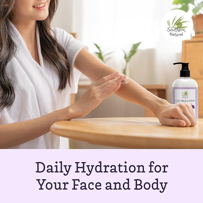 Southern Natural Goat Milk Lotion – Nourishing Face, Body & Hand Moisturizer for Dry & Sensitive Skin - Hydrating Cream, Gentle Skincare for Soft & Smooth Feel - Lavender Vanilla Scent - 12oz