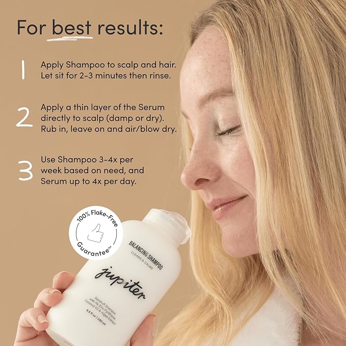 Jupiter Balancing Shampoo and Restoring Serum - Anti Dandruff Shampoo & Serum for Flaky, Itchy, Oily, & Dry Scalp - Nourishes Scalp, Reduces Breakage & Flakes - Color-Safe, Sulfate-Free, Paraben-Free