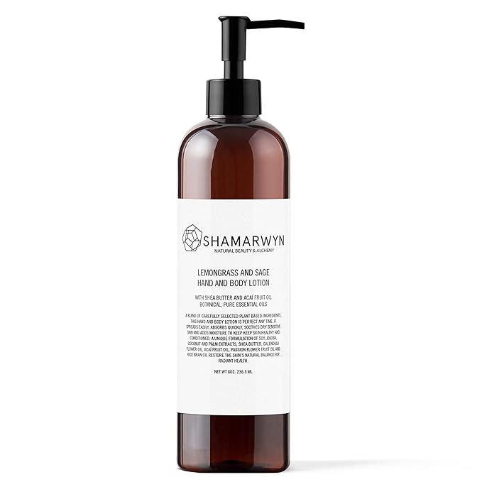 Lemongrass & Sage Hand & Body Lotion for Dry Skin – Infused with Natural-Organic Shea Butter & Acai Fruit Oil (8oz)