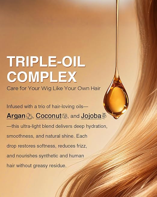 EJW Wig Treatment Oil Spray – Argan, Coconut & Jojoba Blend – Anti-Frizz Serum for Synthetic & Human Hair Wigs – Smooths, Adds Shine & Extends Wig Life – 1.01 fl. oz