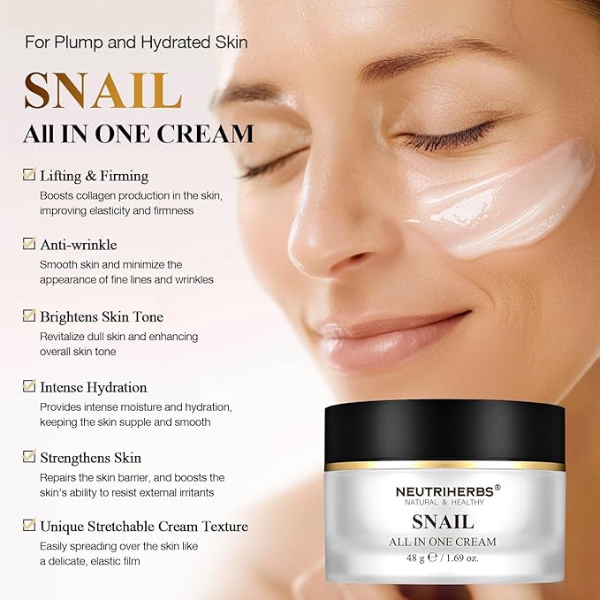 Neutriherbs Pro 10% Snail Mucin Moisturizer, Face Cream For Women & Men, 20X Concentrated Anti-Aging & Skin Repair, USA-Sourced Snail Secretion Filtrate - 1.69 oz