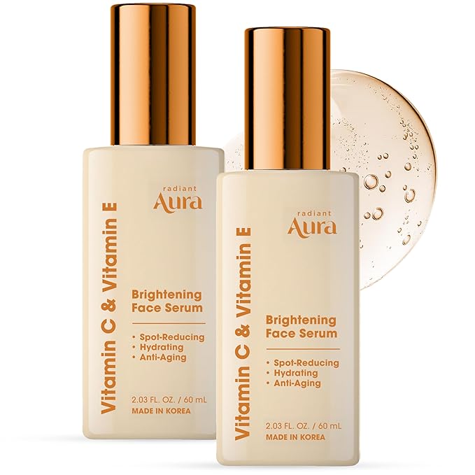 Face Serum with Vitamin C & E – Dermatologist Tested Korean Formula for Dark Spots, Wrinkles & Fine Lines – Brightening & Hydrating Anti-Aging – Smooth, Radiant Skin – 2-Pack, 2 Fl. Oz