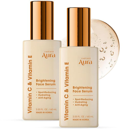 Face Serum with Vitamin C & E – Dermatologist Tested Korean Formula for Dark Spots, Wrinkles & Fine Lines – Brightening & Hydrating Anti-Aging – Smooth, Radiant Skin – 2-Pack, 2 Fl. Oz