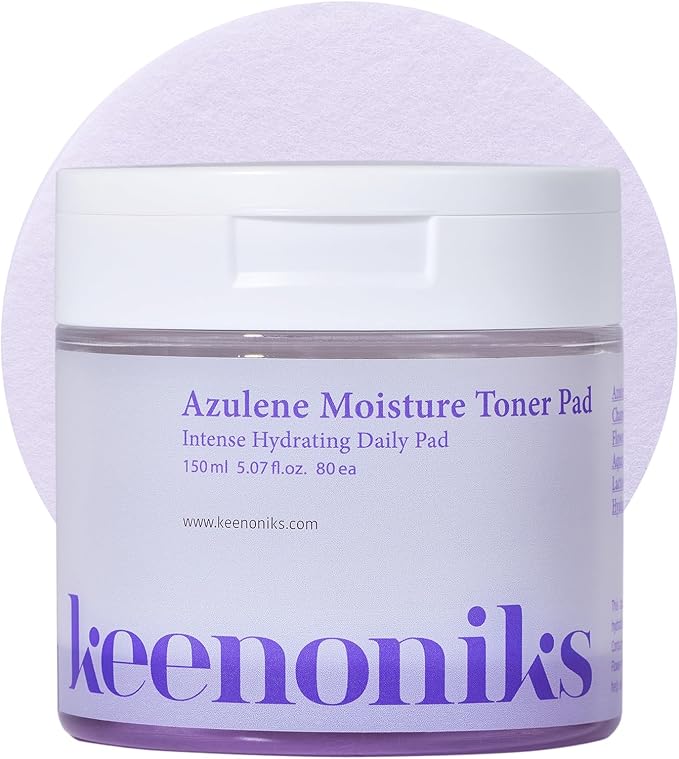 Azulene Moisture Toner Pad - Anti-flammatory & Hydrating Facial Pad with Chamomile Extract, Panthenol & AQUAXYL for Red, Sensitive SkinㅣKorean Skincareㅣ 80 Pads (5.07 Oz)