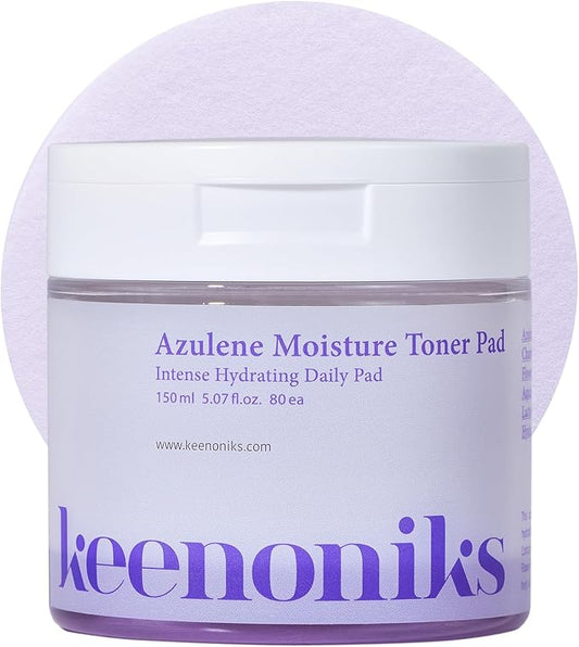 Azulene Moisture Toner Pad - Anti-flammatory & Hydrating Facial Pad with Chamomile Extract, Panthenol & AQUAXYL for Red, Sensitive SkinㅣKorean Skincareㅣ 80 Pads (5.07 Oz)