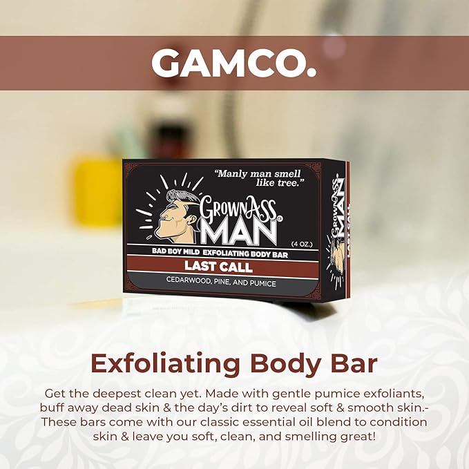 Grown Ass Man Co. Combo Packs - Solid Soap & Shampoo Bars Rich Lather with Natural Oils & Gentle Scrub for Men - Plastic Free & Eco-Friendly, Natural & Organic Deep Clean, 4oz Bars (Woodsman 3-Pack)