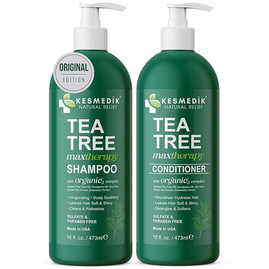 Tea Tree Oil Shampoo and Conditioner MaxTherapy Set, Itchy Scalp Relief, Refreshes & Cleanses Dandruff & Buildup, Clarifying for Oily Hair, Women & Men, 16 fl oz Each