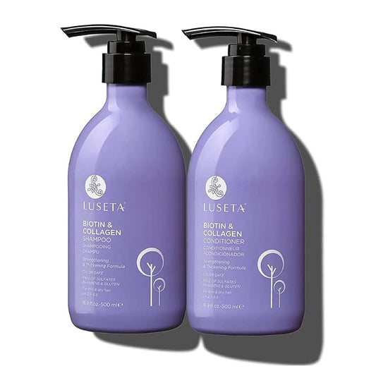 Luseta Biotin Shampoo and Conditioner for Hair - Thickening Shampoo for Thinning Hair- Infused with Argan Oil to Damaged Dry Hair - Sulfate Free Paraben Free-2 x 16.9 fl oz