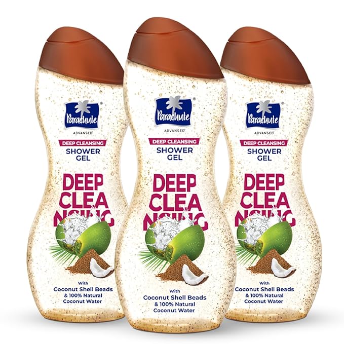 Parachute Advansed Coconut Exfoliating Body Wash | Deep Cleanse & Hydrate | Soap-Free, Paraben-Free with Natural Coconut Water & Shell Beads | Gentle for All Skin Types | 8.4 Fl Oz (Pack of 3)