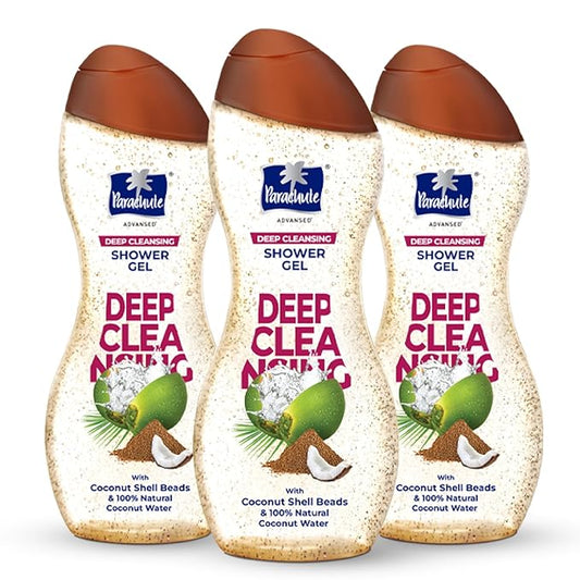 Parachute Advansed Coconut Exfoliating Body Wash | Deep Cleanse & Hydrate | Soap-Free, Paraben-Free with Natural Coconut Water & Shell Beads | Gentle for All Skin Types | 8.4 Fl Oz (Pack of 3)