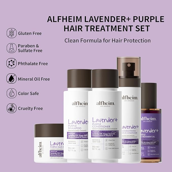 Alfheim Lavender+ Purple Hair Care Gift Set | Purple Shampoo & Conditioner for Blonde, Silver & Highlighted Hair | Neutralizes Brass, Hydrates & Shines | Sulfate-Free, Color-Safe | Holiday Gift Set