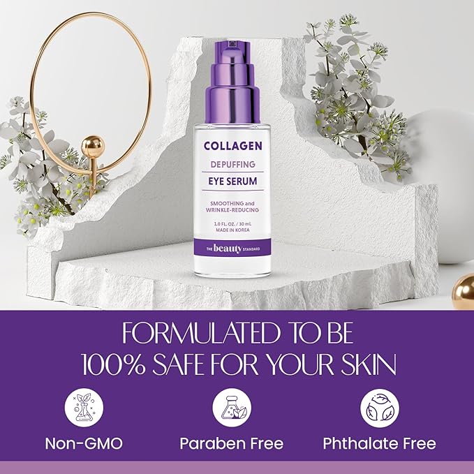 Collagen & Hyaluronic Acid Under Eye Serum - Anti-Aging, Hydrating, Reduces Puffiness & Wrinkles - Dermatologist Tested, Korean Skin Care - 1 oz / 30 ml