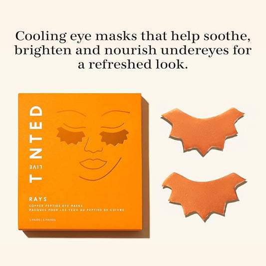 Live Tinted Rays Copper Peptide Eye Masks - Cooling, Brightening, and Nourishing Under Eye Patches, Reduces Fine Lines, Depuffs, & Hydrates with Copper Peptides, Banana Extract, and Bakuchiol - 1 Pair