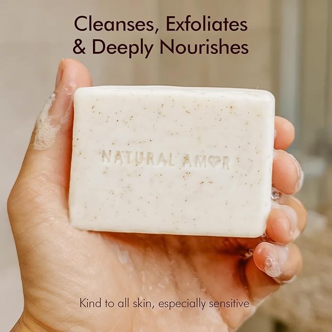 Natural Amor Lavender Tea Tree Soap Bar 7oz – Natural Exfoliating Body Soap with Walnut Shell – Long-Lasting Triple Milled Moisturizing Bar for Men & Women