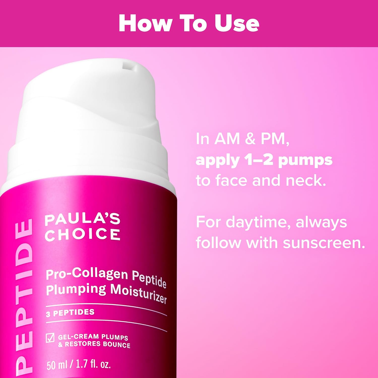 Pro-Collagen Peptide Plumping Moisturizer – Lightweight Daily Gel-Cream with Peptides & Hyaluronic Acid | Hydrating Face Cream for Wrinkles, Fine Lines, Firmness & Dry Skin | Fragrance-Free | 1.7 Fl Oz