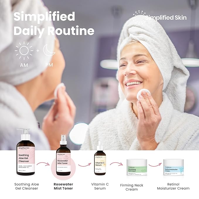 Simplified Skin Rose Water Spray for Face – Natural Organic Facial Toner – Hydrating Face & Hair Mist & Makeup Remover – Alcohol-Free 4 Fl Oz 3-Pack