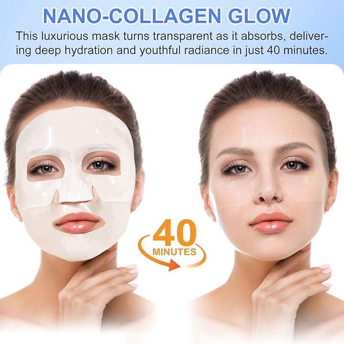 collagen mask,face masks skincare Firming Collagen Mask with Collagen Peptides for Anti-Aging,Facial Hydrogel Masks with low molecular weight collagen for elasticity and moisturizing 12pcs