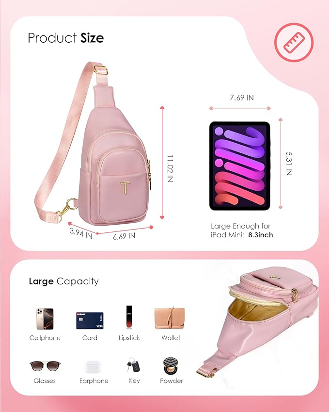 Birthday Gifts for Women Teen Girls, Initial Crossbody Sling Bag, Travel Purse for Women, Friends Sister Gifts