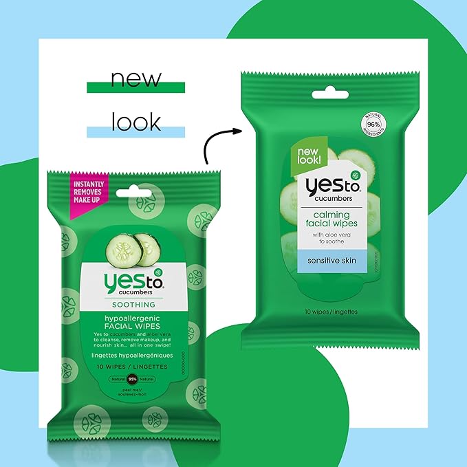 Yes To Cucumbers Face Wipes for Sensitive Skin Soothing Travel Facial Wipes | 10 Count (Model: 3371028)