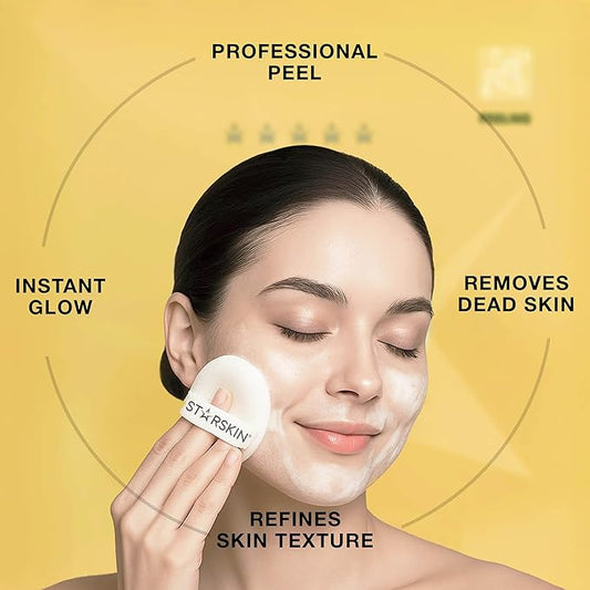 STARSKIN Glowstar, Facial Radiance Pads with Lactic and Glycolic Acid, AHA Exfoliant infused with Vitamin C Serum, Face Peeling Puff, Optimal for Soft Scrub, K Beauty Skincare