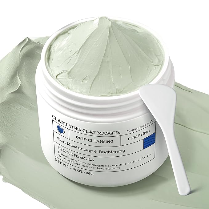 Clay Mask for Face Sensitive Skin: Triple Mud Formula, Deep Pore Cleansing, Hydrating, Oil Balancing, Smoothing, Pore Refining – 3.88 Oz