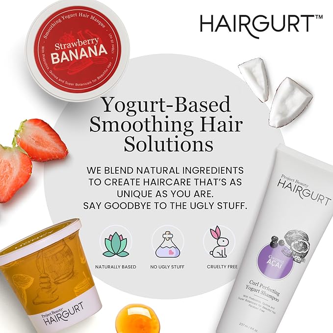Banana and Strawberry Shampoo and Conditioner Set - Sulfate-Free for Dry, Damaged Hair - Ultra-Nourishing Repair with Natural Ingredients - Salon-Grade Moisture - 8 Oz