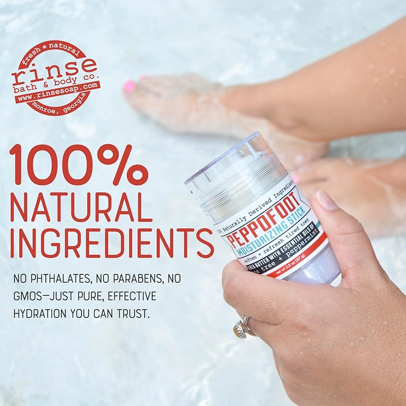 Rinse Bath & Body Peppofoot Heel Balm Stick - Handmade Heel Balm for Dry Cracked Feet with Peppermint and Tea Tree Oils | Ultra Moisturizing | No Mess Cracked Heel Stick | All Natural | 2oz