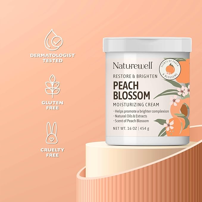 NATURE WELL Peach Blossom Restore & Brighten Moisturizing Cream For Face & Body, Infused With Peach Extract, Niacinamide, & Hyaluronic Acid, Promotes A Brighter Complexion, Pack of 2 (16 Oz Each)
