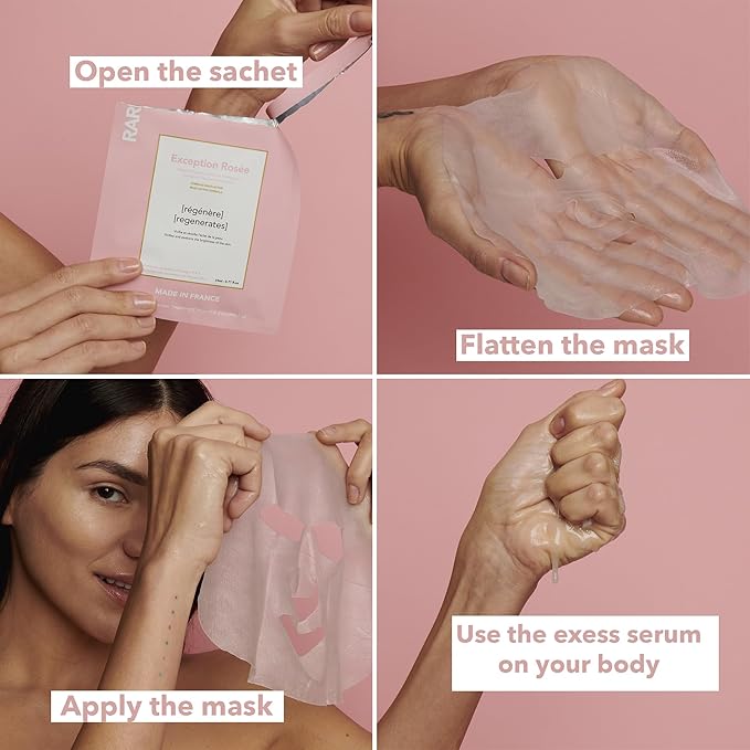 Exception Rosée - Regenerating Facial Sheet Mask - Hydrating & Brightening - With Ceramides & Omega-3 & 6 - Brightening, Firming & Revitalizing - Multi-Active Serum Formula - 1 Pack