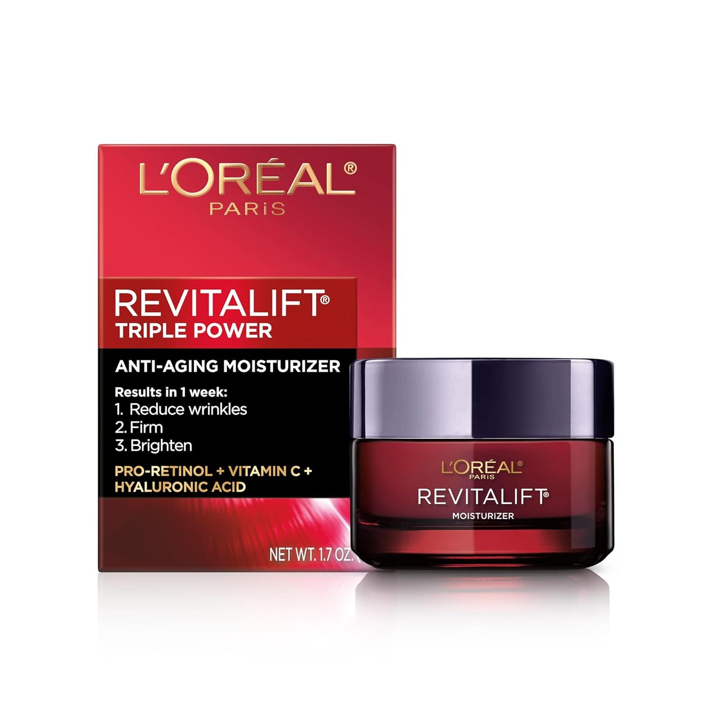 Anti-Aging Face Cream with Retinol, Vitamin C & Hyaluronic Acid – Wrinkle Repair Moisturizer for Mature Skin 💧✨ | Revitalift Triple Power Lifting Cream, 1.7 Oz