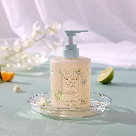 Thymes Nourishing Body Cleanser - Large Moisturizing Body Wash with Pump - Hydrating Cleanser - Notes of Bergamot, Orange Flower, Lemon, Lotus & Sandalwood. (Bergamot Nectar, 16 fl oz)