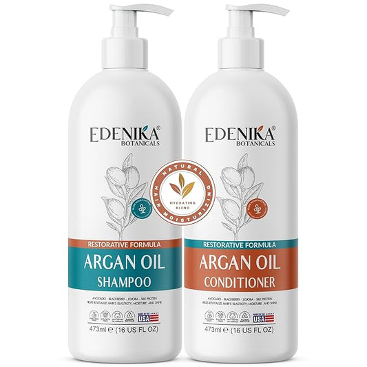 Argan Oil Shampoo and Conditioner Set with Biotin, Repairs Dry & Damaged Hair, Deeply Hydrating & Nourishing, Women & Men, Sulfate-Free, Organic, 16 fl oz Each