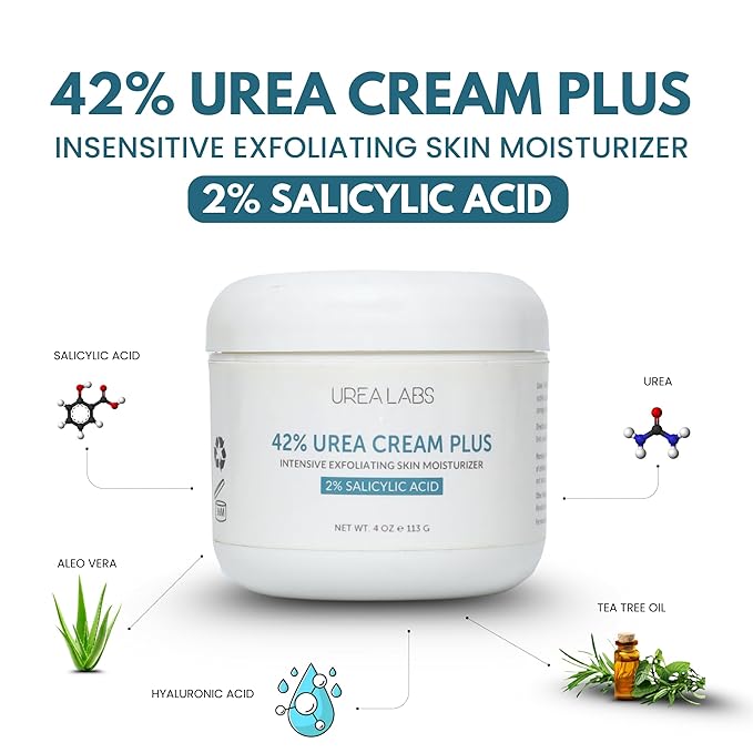 | 42% Urea Cream + 2% Salicylic Acid – Maximum Strength Foot & Skin Repair | Deep Exfoliation & Hydration for Cracked Heels, Dry Feet, Rough Skin & Callus Removal (4 Oz)