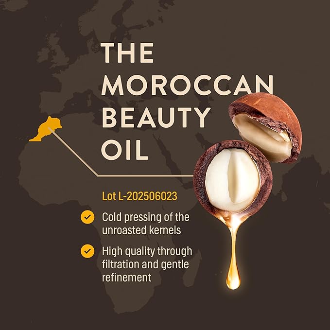 Organic Argan Oil Cold Pressed 3.4 Fl Oz - Moroccan Beauty Oil for Hair, Skin, Nails & Face, Vitamin E Rich, Non-Greasy, Natural Moisturizer