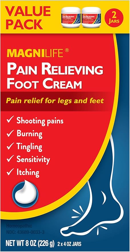 MagniLife Pain Relieving Foot Cream, All-Natural Moisturizing Foot Pain Relief with Beeswax and Eucalyptus to Soothe Soreness, Burning, Tingling, and Sensitivity (2 Pack-4oz Jars)