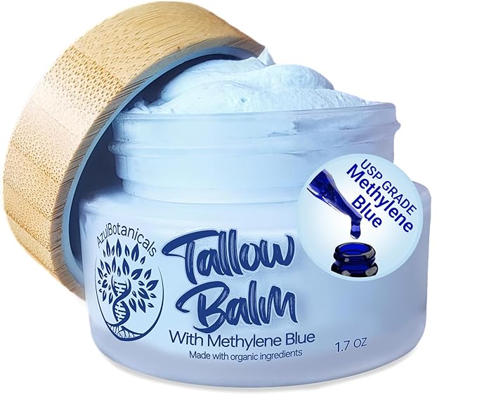 Methylene Blue Infused Whipped Grass Fed Beef Tallow Balm for Healthy Skin, Anti-Aging, Fullbody Moisturizer, Stretchmarks, Rosacea, Psoriasis, Eczema, Acne, All skin types, Organic Ingredients 1.7oz