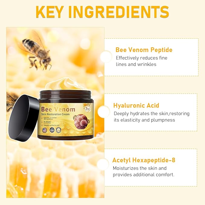 Bee Venom Skin Restoration Cream, Bee Venom Comprehensive Cream,Professional BeeVenom Skins Creams, Firming & Wrinkle-Reducing Creams,Natural Skin Moisturizer for All Skin Types(2PCS)