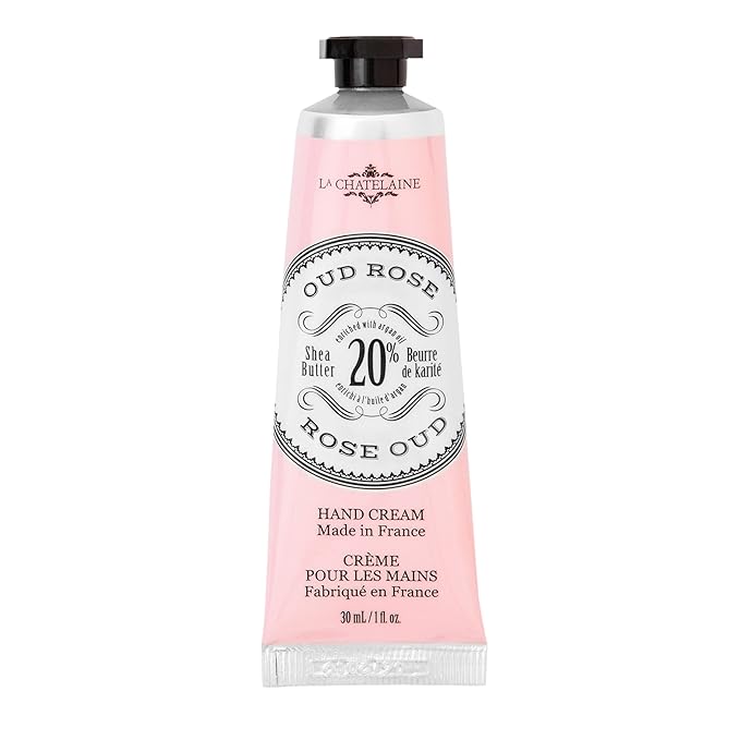La Chatelaine 20% Shea Butter Hand Cream Travel Size, New Scent, Organic Argan Oil, Moisturizing, Nourishing, Repairing, Extra-Rich Hand Lotion, Made in France, Paraben Free, 1 oz / 30ml (Oud Rose)