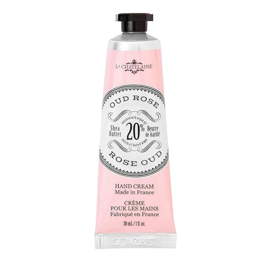 La Chatelaine 20% Shea Butter Hand Cream Travel Size, New Scent, Organic Argan Oil, Moisturizing, Nourishing, Repairing, Extra-Rich Hand Lotion, Made in France, Paraben Free, 1 oz / 30ml (Oud Rose)